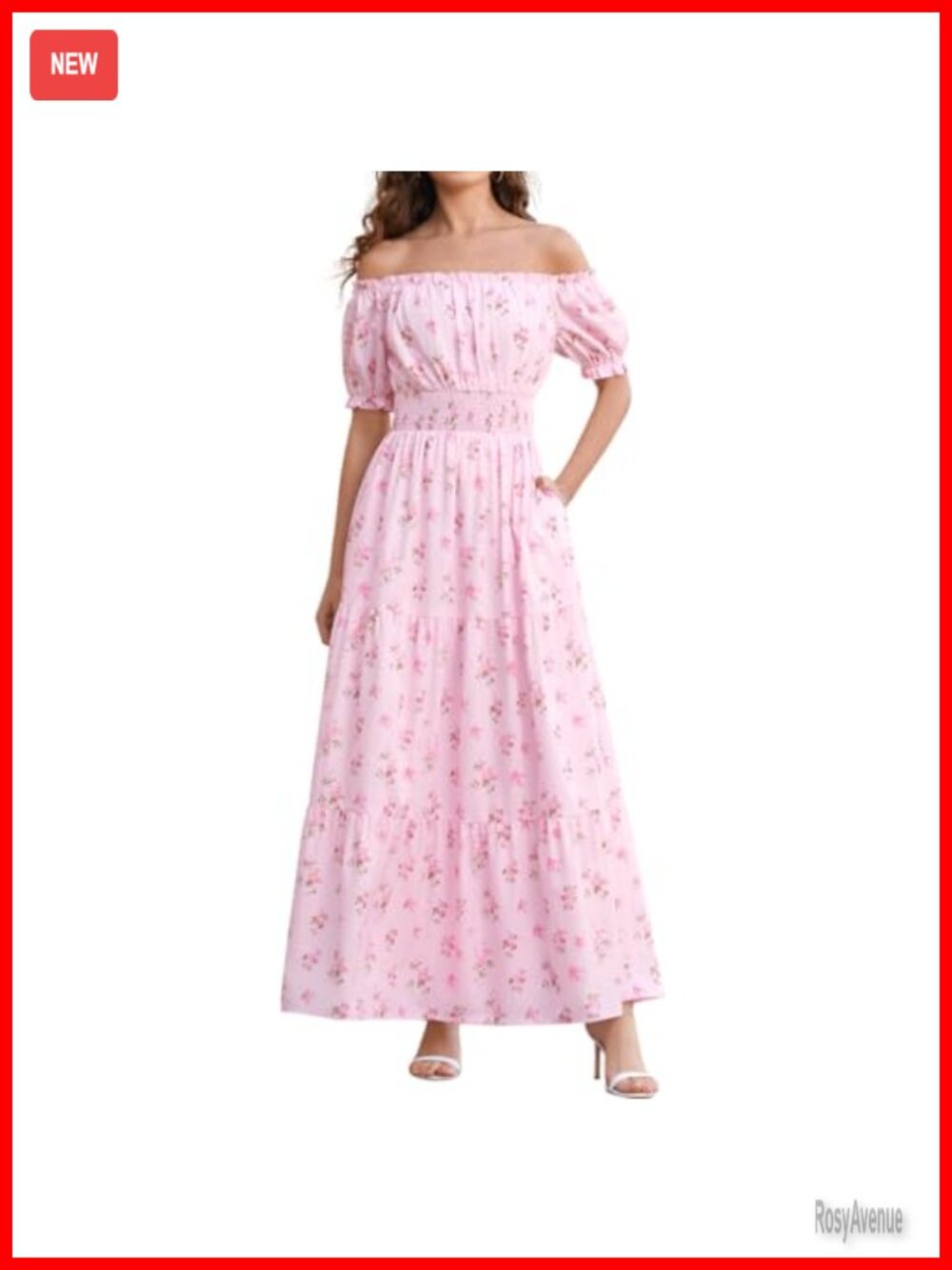 Off Shoulder Floral Flowy Maxi Dress Puff Sleeve Wedding Guest